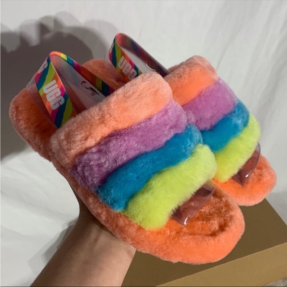 Ugg Australia Fluff Yeah Rainbow Pride Slides New With Box Womans - Picture 3 of 6